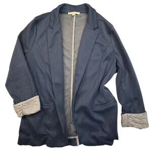 Womens Skies Are Blue Navy Asa Knit Blazer Relaxed Fit Notched Lapel Size M